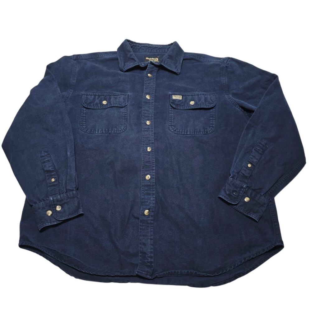 Guide Series Signature Mens Chamois Cotton Shirt Long Sleeve Blue Size Large